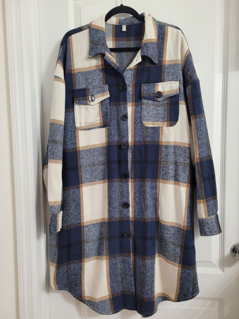 Women's Maxi Length Plaid Button Down Flannel Shirt Shacket Pockets Cozy 20W